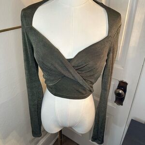 Mable Elegant Olive Green Long Sleeve Wrap Top